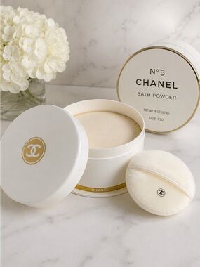 Vintage Chanel No. 5 Bath Powder Container & Puff Set Size 730